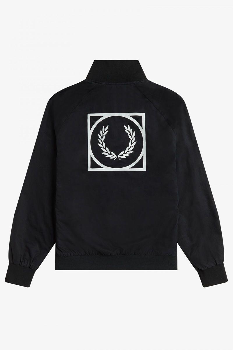 Black Fred Perry Graphic Print Zip Through Men's Jackets | PH 1191XYUF